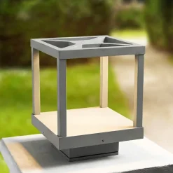 Lucande LED-sokkellampe Lealan, grå, metal, 23 cm, IP54