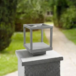 Lucande LED-sokkellampe Lealan, grå, metal, 23 cm, IP54