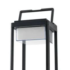 Lucande LED-solcellebordlampe Tilena, kantet, sort, dæmpbar