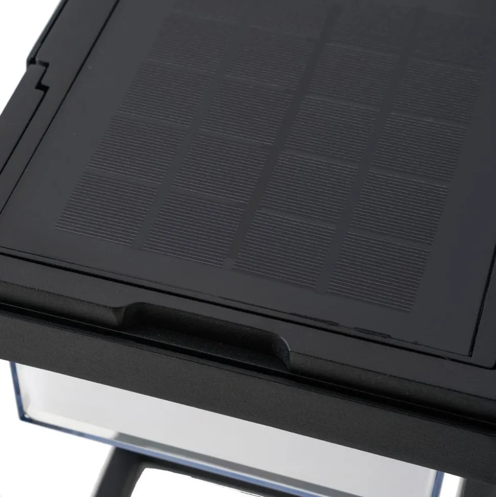 Lucande LED-solcellebordlampe Tilena, kantet, sort, dæmpbar
