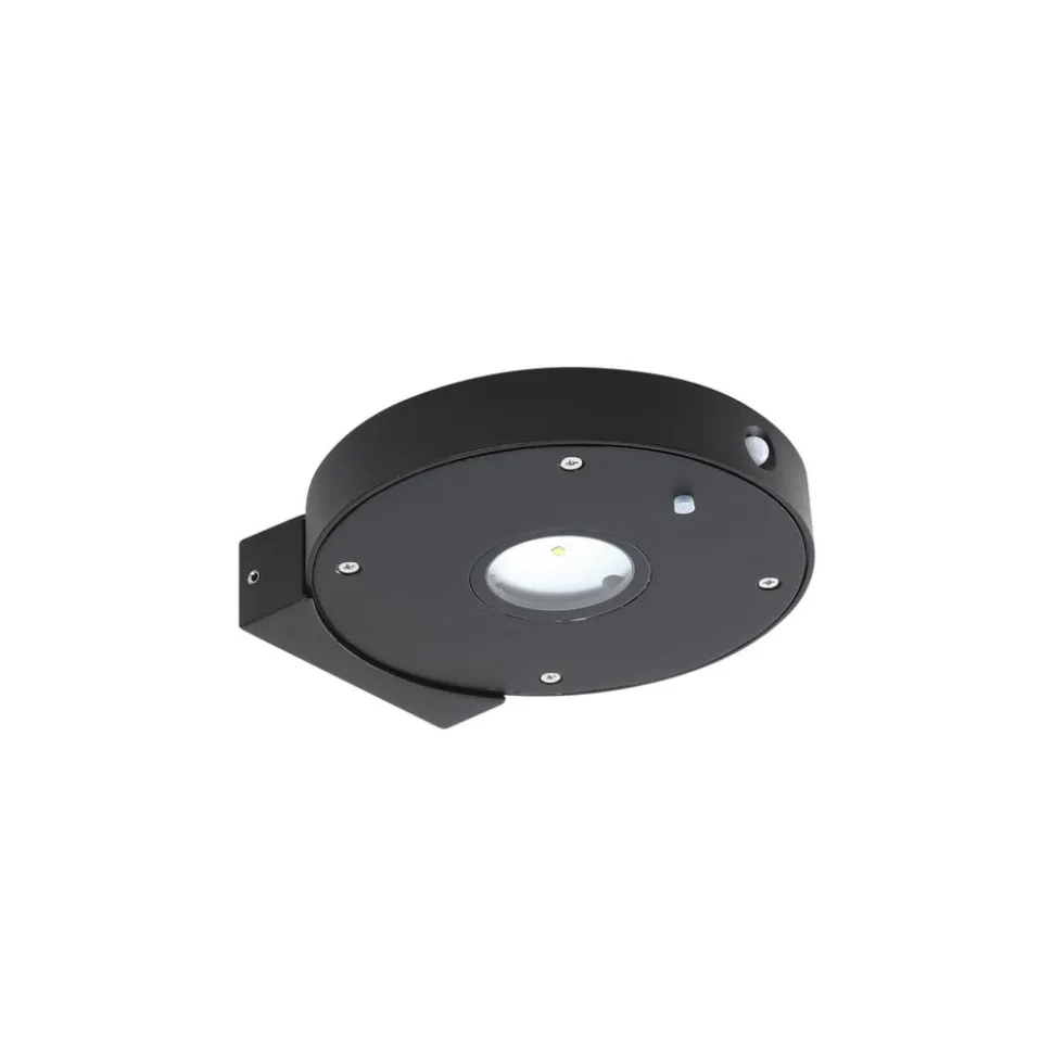 Lucande LED-solcelle-væglampe Tavon, rund, sort, sensor