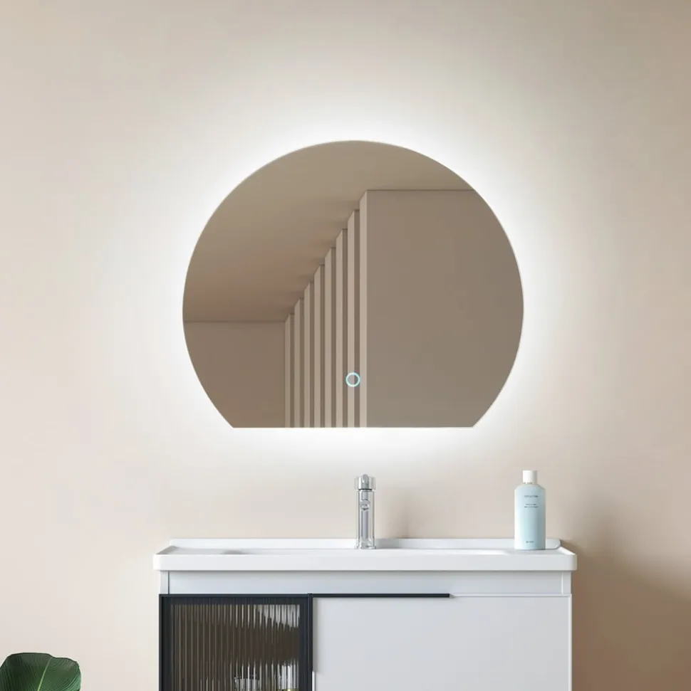 Lucande LED-spejl Celestiel, halvcirkelformet, CCT, Ø 50 cm