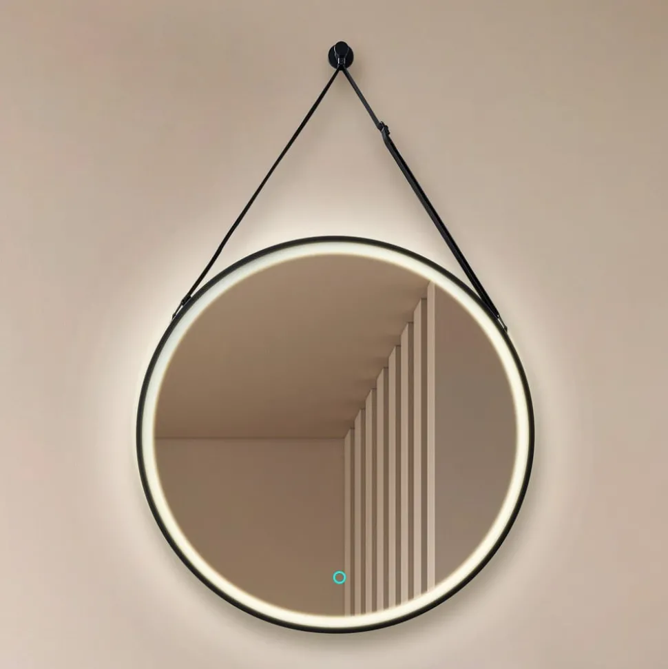 Lucande LED-spejl Lelin, Ø 45 cm, sort, aluminium, CCT