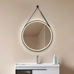 Lucande LED-spejl Lelin, Ø 45 cm, sort, aluminium, CCT
