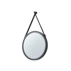 Lucande LED-spejl Lelin, Ø 60 cm, sort, aluminium, CCT
