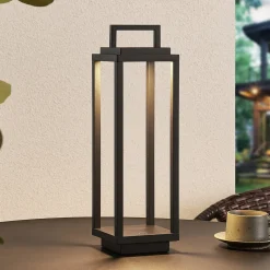 Lucande LED-udendørslampe Mirina, sort, genopladeligt batteri, touch-dæmper