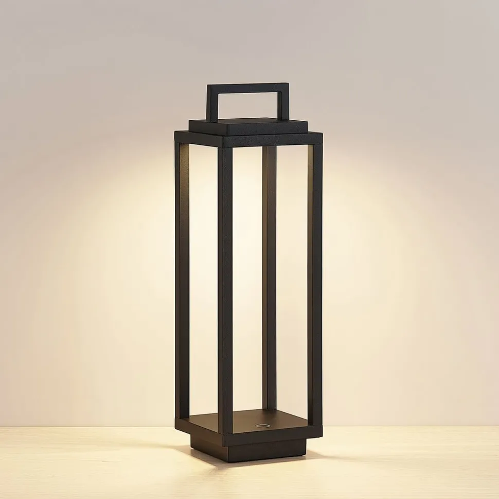 Lucande LED-udendørslampe Mirina, sort, genopladeligt batteri, touch-dæmper