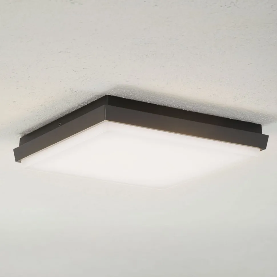 Lucande LED udendørs loftlampe Amra, 30 cm, kantet, antracit