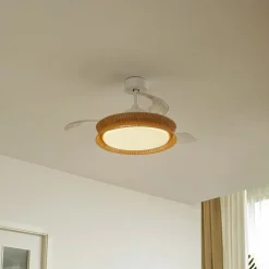 Lucande LED-ventilator Lineta, hvid, reb, Ø 103 cm, støjsvag