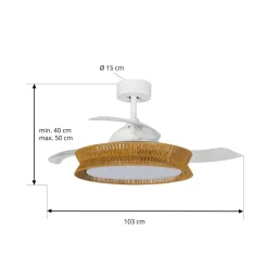 Lucande LED-ventilator Lineta, hvid, reb, Ø 103 cm, støjsvag