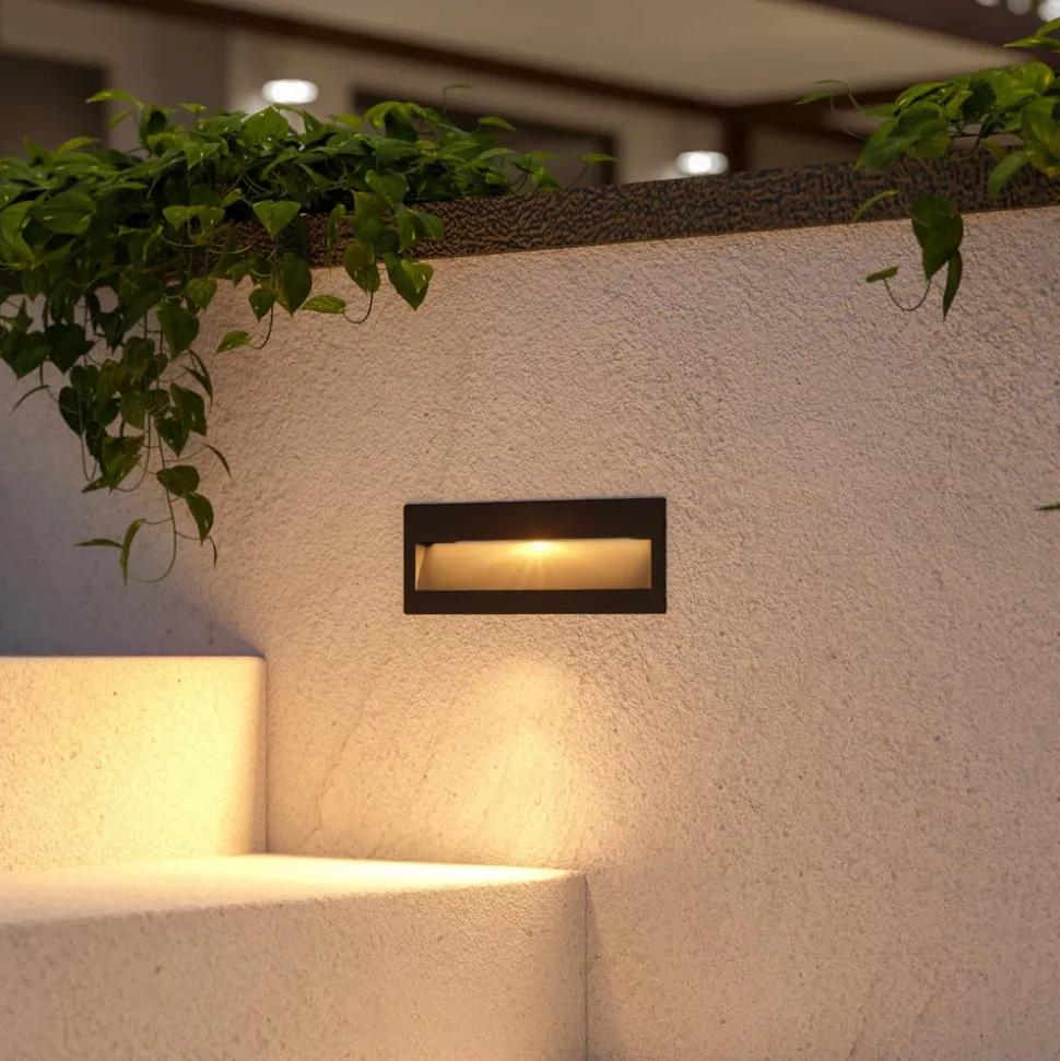 Lucande LED-vægindbygningslampe Loya, 23 x 8 cm, grå, IP54