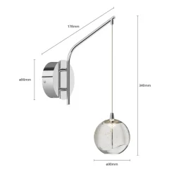 Lucande LED-væglampe Hayley, kromfarvet, glas, højde 34 cm