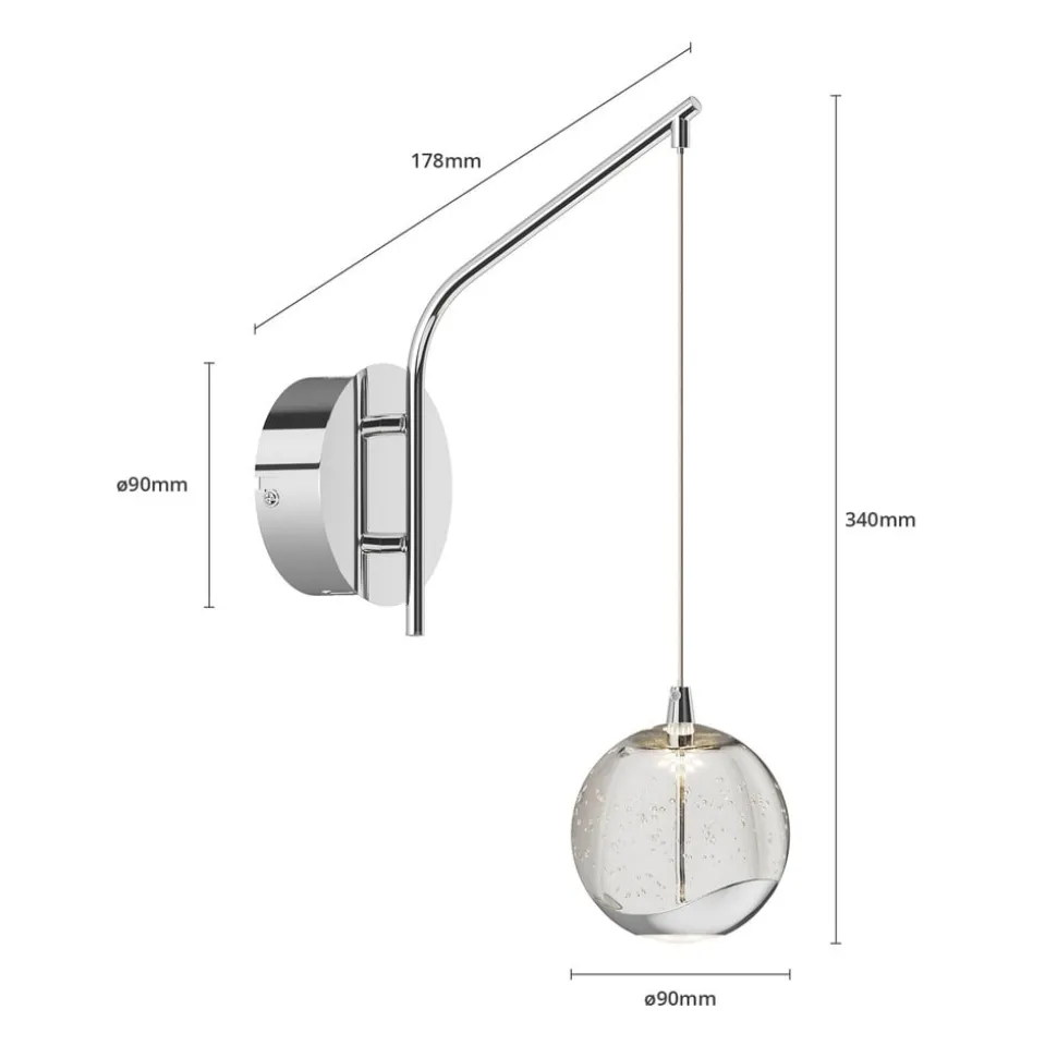 Lucande LED-væglampe Hayley, kromfarvet, glas, højde 34 cm