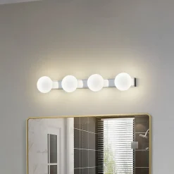 Lucande LED-væglampe til badeværelset Myrra, krom, glas, 60 cm, IP44