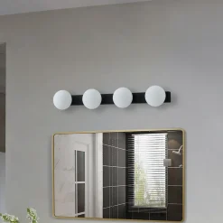 Lucande LED-væglampe til badeværelset Myrra, sort, glas, 60 cm, IP44