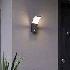 Lucande LED-væglampe Timm, sensor, 20cm, antracit, IP54
