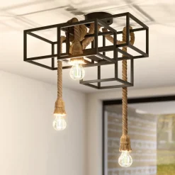 Lucande loftlampe Andrik, 44 cm, 3 lyskilder, hampereb, metal