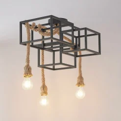 Lucande loftlampe Andrik, 44 cm, 3 lyskilder, hampereb, metal
