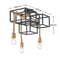 Lucande loftlampe Andrik, 44 cm, 3 lyskilder, hampereb, metal