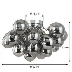 Lucande loftlampe Diborah, røggrå, glas, Ø 50 cm, G9