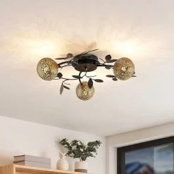 Lucande loftlampe Evory, Ø 53 cm, 3 lyskilder, sort/guld, G9