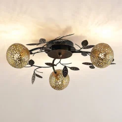 Lucande loftlampe Evory, Ø 53 cm, 3 lyskilder, sort/guld, G9
