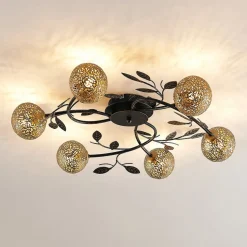 Lucande loftlampe Evory, Ø 69 cm, 6 lyskilder, sort/guld, G9