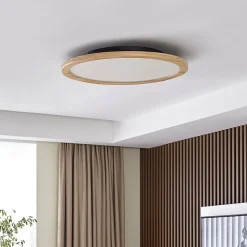 Lucande loftlampe Joren, Ø 48 cm, træ, CCT, fjernbetjening