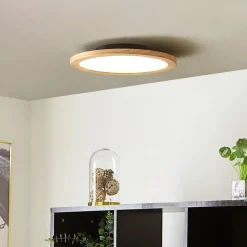 Lucande loftlampe Joren, Ø 38 cm, træ, CCT, fjernbetjening