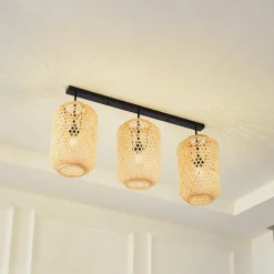 Lucande loftlampe Jorick, 3 lyskilder, længde 104,5 cm, bambus