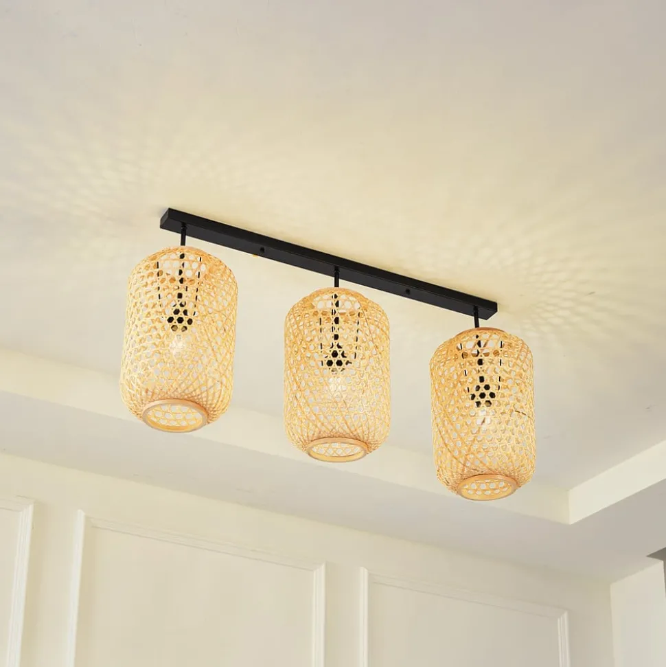 Lucande loftlampe Jorick, 3 lyskilder, længde 104,5 cm, bambus