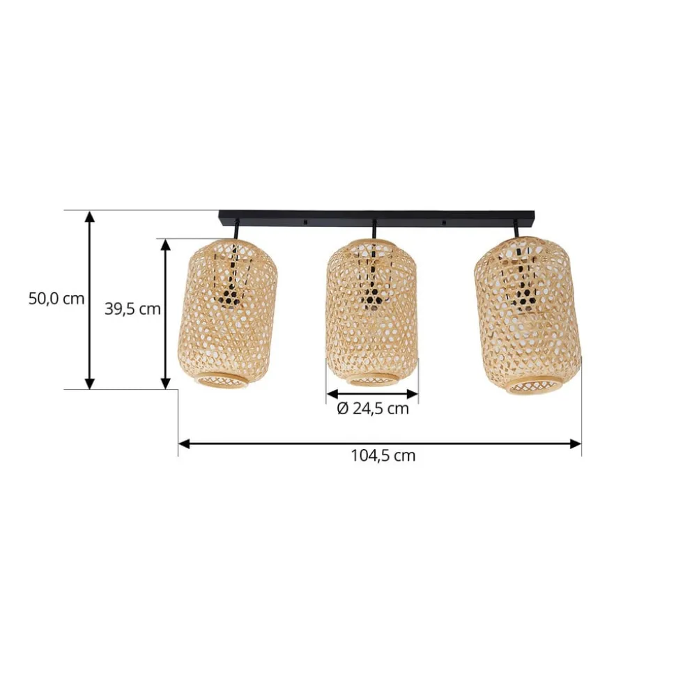 Lucande loftlampe Jorick, 3 lyskilder, længde 104,5 cm, bambus