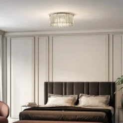Lucande loftlampe Limana, Ø 50 cm, krom, krystal