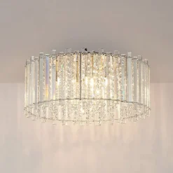 Lucande loftlampe Limana, Ø 50 cm, krom, krystal