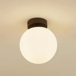Lucande loftslampe Bidolo, sort, glas, Ø 15 cm, IP44