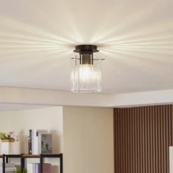 Lucande loftslampe Eirian, 1-lys, sort, glas, E27
