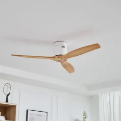 Lucande loftventilator Vindur, hvid/træ, DC, støjsvag