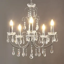 Lucande lysekrone Solveig, Ø 60 cm, 5 lyskilder, krom