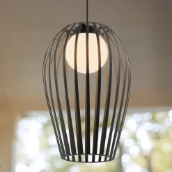 Lucande Marrin udendørs hængelampe, sort, metal, Ø 31 cm
