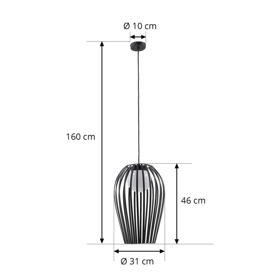 Lucande Marrin udendørs hængelampe, sort, metal, Ø 31 cm