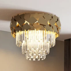 Lucande Miraia loftlampe i krystal, guld