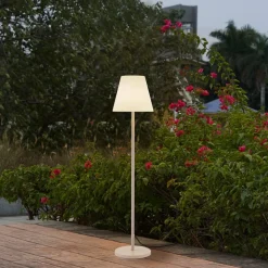 Lucande terrasselampe Jaimy, beige, metal, 150 cm, E27
