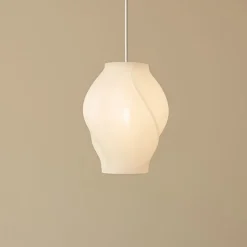 Lucande Tovina hængelampe, tekstil, hvid, Ø35cm