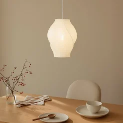 Lucande Tovina hængelampe, tekstil, hvid, Ø35cm