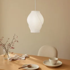Lucande Tovina hængelampe, tekstil, hvid, Ø35cm