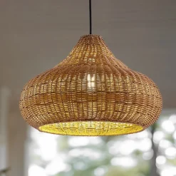 Lucande udendørs hængelampe Taniola, 1 lyskilde, beige, rattan, IP44