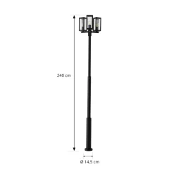 Lucande udendørslampe Siveta, 240 cm, 3 lyskilder, sort, E27, IP65