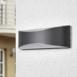Lucande udendørs LED-væglampe Akira, antracit, metal, 23 cm