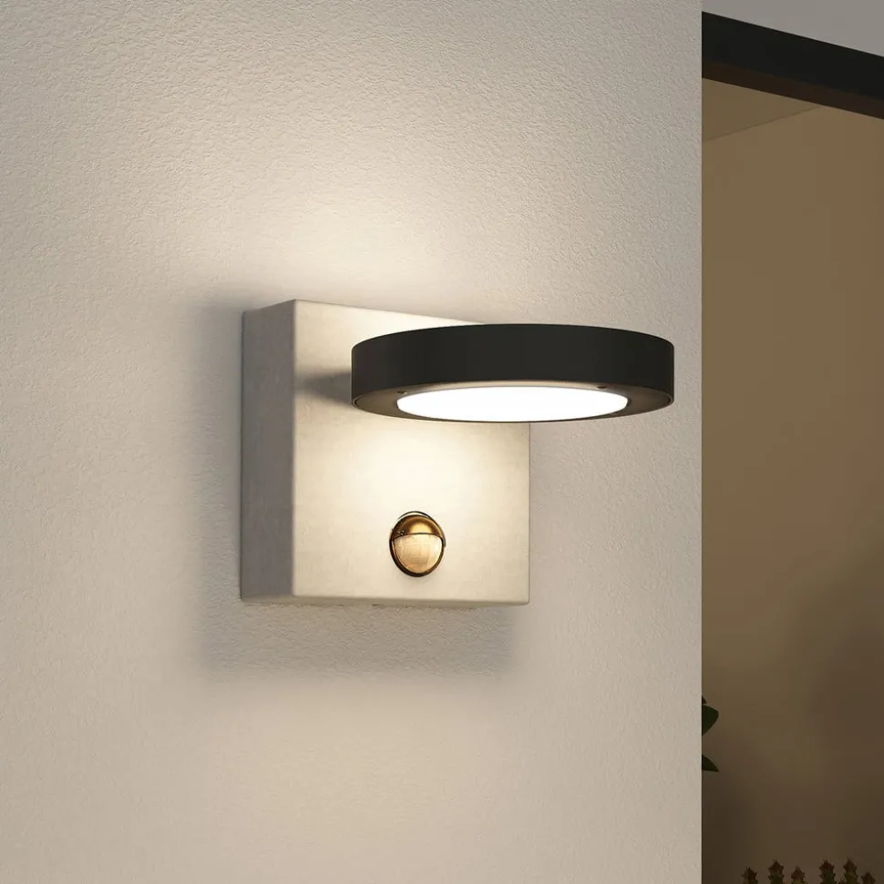 Lucande udendørs LED-væglampe Belna, beton, sensor, IP54