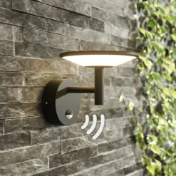 Lucande udendørs LED-væglampe Fenia, sensor, IP54, antracit